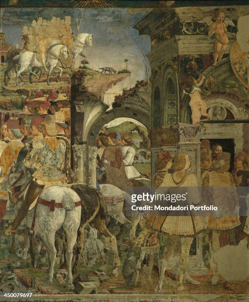 Hunting Scene, Borso d'Este does Justice, Pruning of the Grapevine , by Francesco del Cossa, 1469 - 1470, 15th Century, fresco.