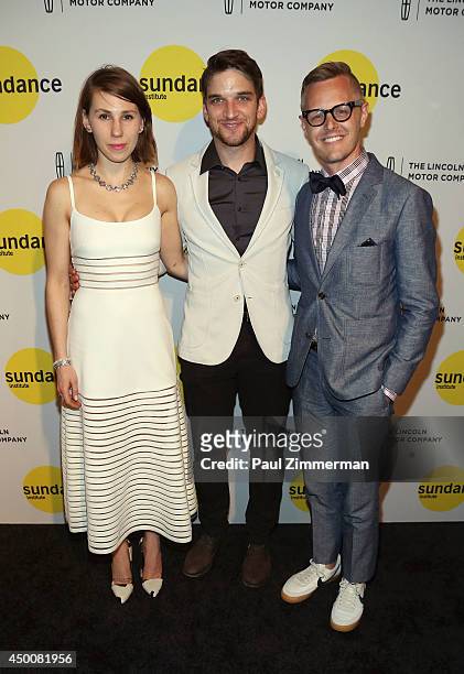 Actress Zosia Mamet, actor Evan Jonigkeit and Producing Director for the Sundance Institute Theatre Program Christopher Hibma attend the Sundance...