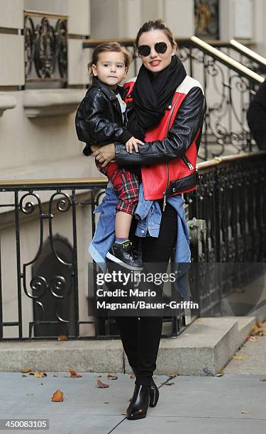 November 16: Miranda Kerr and son, Flynn Bloom are seen on November 16, 2013 in New York City.