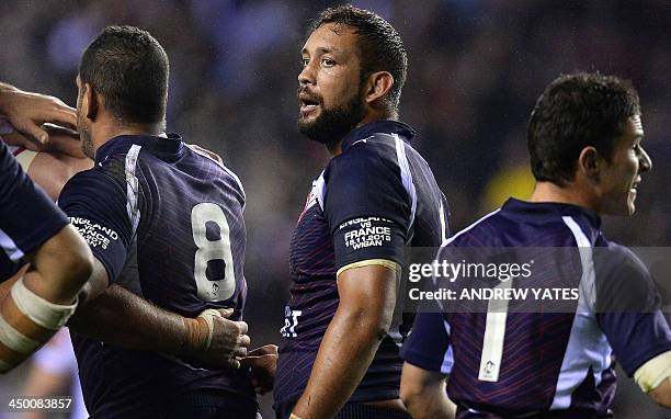 France's Olivier Elima looks on during the 2013 Rugby League World Cup quarter-final match between England and France at the DW Stadium in Wigan,...