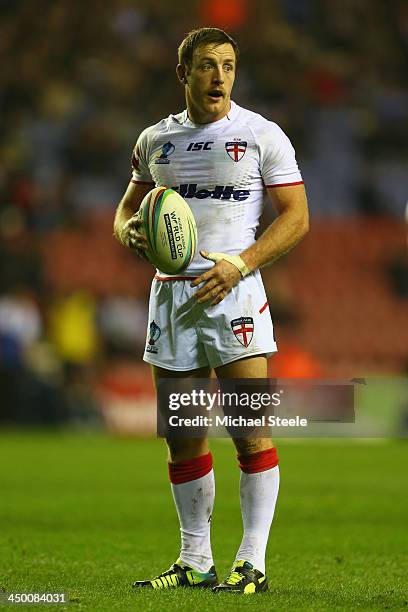 James Roby of England during the Rugby League World Cup Quarter Final match between England and France at the DW Stadium on November 16, 2013 in...