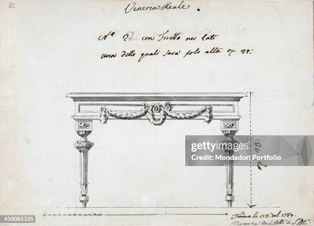 Project for the table in the apartment of the Duke of Aosta in Venaria Reale , by Carlo Rondoni 18th Century, drawing.