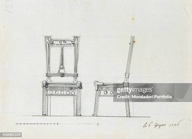 Project for a chair , by Carlo Rondoni 18th Century, drawing.