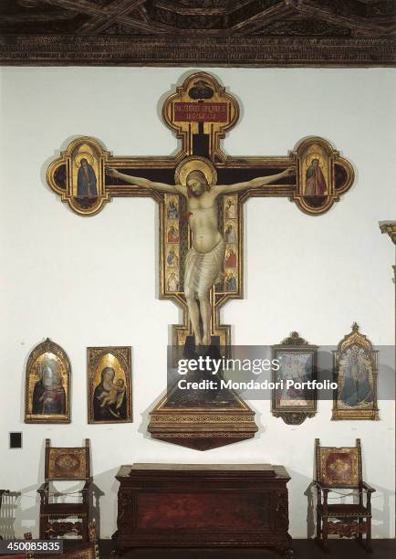 Crucifix , by Florentine artist, 1350 - 1400, 14th Century, tempera on board, 480 x 420 cm.