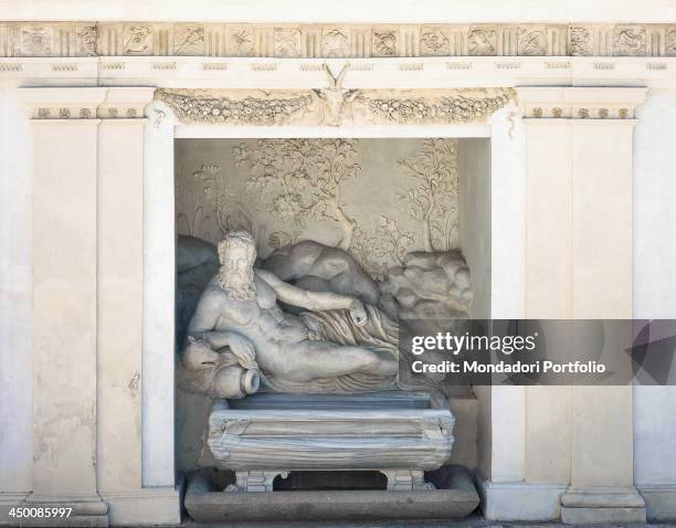 Villa Giulia, by Ammannati Bartolomeo, Barozzi Jacopo known as Vignola, 1550 - 1553, 16th Century, visible Roman brick work and travertine, yellow...