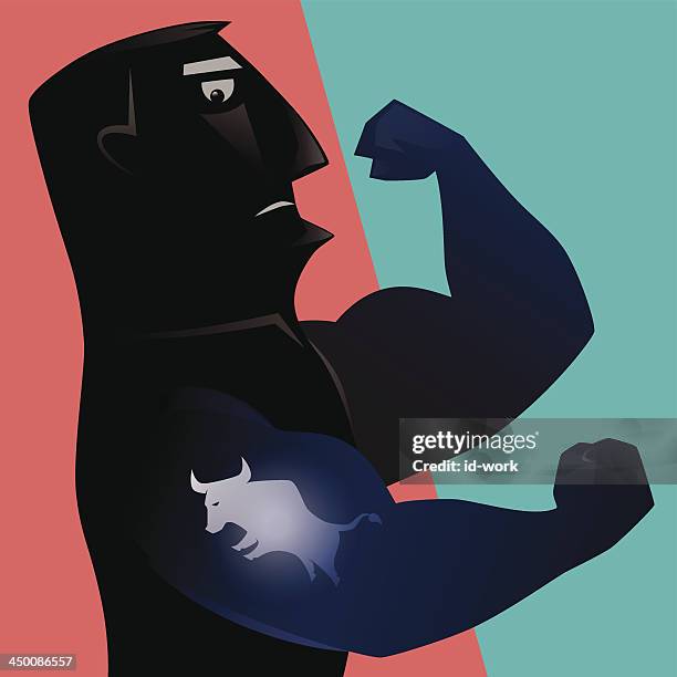 tough man with bull symbol - different body types stock illustrations