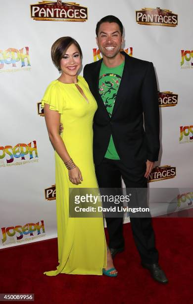 Actors Diana DeGarmo and Ace Young attend Los Angeles opening night of "Joseph and the Amazing Technicolor Dreamcoat" at the Pantages Theatre on June...