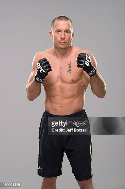 Welterweight Champion Georges St-Pierre poses for a portrait on November 13, 2013 in Las Vegas, Nevada.