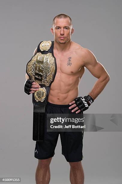 Welterweight Champion Georges St-Pierre poses for a portrait on November 13, 2013 in Las Vegas, Nevada.