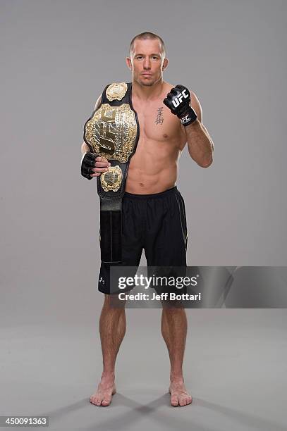 Welterweight Champion Georges St-Pierre poses for a portrait on November 13, 2013 in Las Vegas, Nevada.