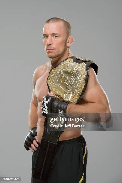 Welterweight Champion Georges St-Pierre poses for a portrait on November 13, 2013 in Las Vegas, Nevada.