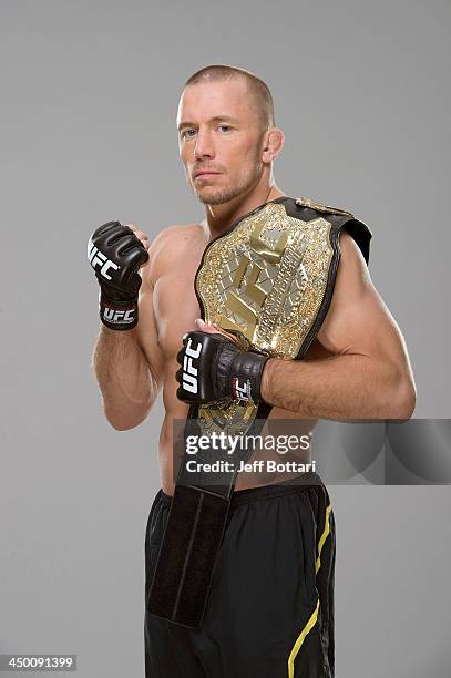 Welterweight Champion Georges St-Pierre poses for a portrait on November 13, 2013 in Las Vegas, Nevada.