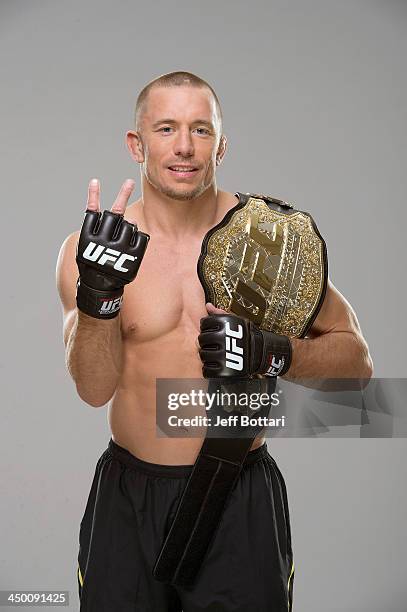 Welterweight Champion Georges St-Pierre poses for a portrait on November 13, 2013 in Las Vegas, Nevada.