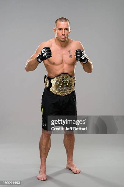 Welterweight Champion Georges St-Pierre poses for a portrait on November 13, 2013 in Las Vegas, Nevada.