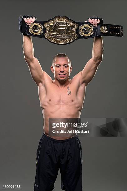 Welterweight Champion Georges St-Pierre poses for a portrait on November 13, 2013 in Las Vegas, Nevada.