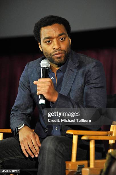 Actor Chiwetel Ejiofor attends a Q&A session at a screening of "12 Years A Slave" at AARP's Movies For Grownups Film Festival 2013 at Regal Cinemas...