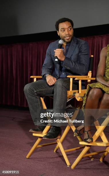 Actor Chiwetel Ejiofor attends a Q&A session at a screening of "12 Years A Slave" at AARP's Movies For Grownups Film Festival 2013 at Regal Cinemas...