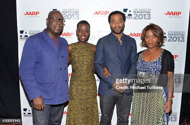 Director Steve McQueen and actors Lupita Nyong'o, Chiwetel Ejiofor and Alfre Woodard attend a screening of "12 Years A Slave" at AARP's Movies For...