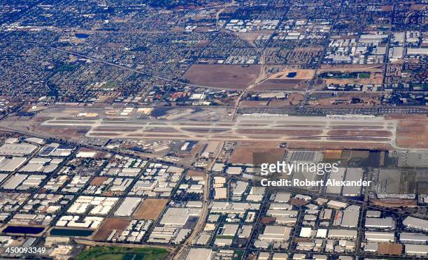 Ontario International Airport as seen from a passenger plane approaching Los Angeles International Airport.