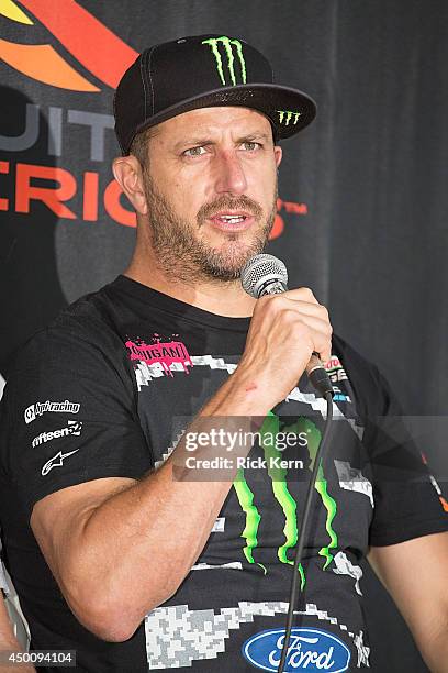 Games Austin athlete Ken Block attends the X Games Austin Athlete Kick-Off Press Conference at the Velocity Lounge at COTA on June 4, 2014 in Austin,...