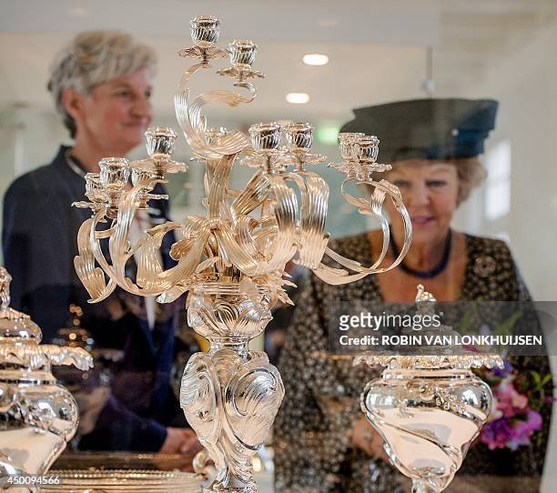 Director Gemke Jager and Princess Beatrix attend the opening of the exposition Koninklijke Cadeaus in the Dutch Silvermuseum, in Schoonhoven, the...