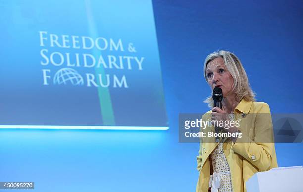 Clara Gaymard, head of French operations at General Electric Co., speaks during the Freedom and Solidarity Forum in Caen, France, on Thursday, June...