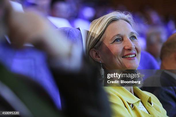 Clara Gaymard, head of French operations at General Electric Co., reacts during the Freedom and Solidarity Forum in Caen, France, on Thursday, June...