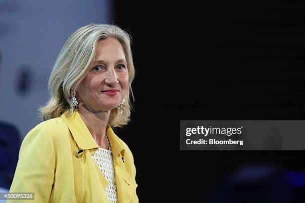 Clara Gaymard, head of French operations at General Electric Co., reacts during the Freedom and Solidarity Forum in Caen, France, on Thursday, June...