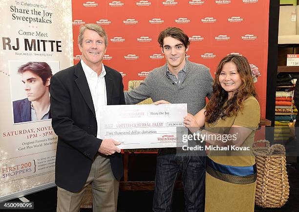 United Celebral Palsy LA Chairman Peter Devereaux, actor RJ Mitte, and CPWM Director of Partnerships and Promotions Marissa Durazzo launch the 4th...