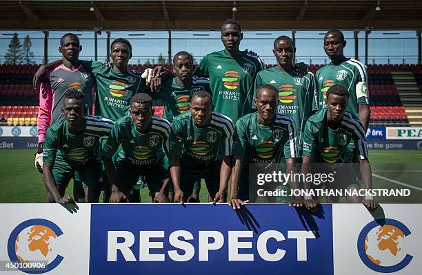 Players of Darfur United pose for a team photo prior to the CONIFA World Football Cup 2014 match Darfur United vs South Ossetia on June 2, 2014 in...