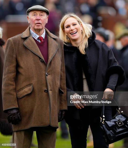 Trevor Hemmings and Zara Phillips watch the Paddy Power Gold Cup Steeple Chase at Cheltenham Racecourse on November 16, 2013 in Cheltenham, England.