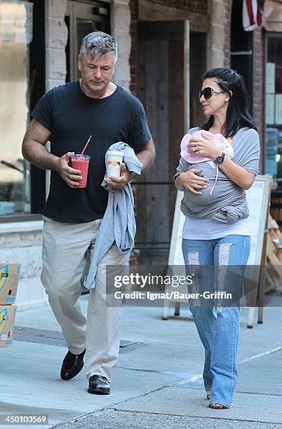 November 13: Alec Baldwin, Hilaria Baldwin and daughter Carmen Gabriela Baldwin are seen on November 13, 2013 in New York, NY.