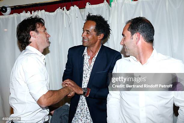 Former tennis players Carlos Moya, Yannick Noah and Spanish tennis player attend the Legends of Tennis Dinner. Held at Restaurant Fouquet's whyle...