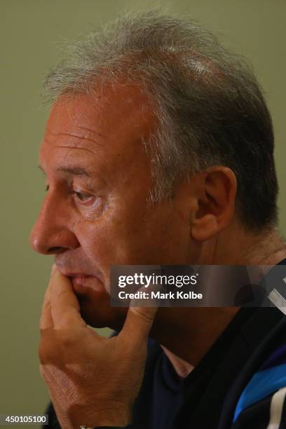 Japan head coach Alberto Zaccheroni speaks to the media during a press conference at the Hyatt Regency Clearwater Beach Resort and Spa on June 5,...