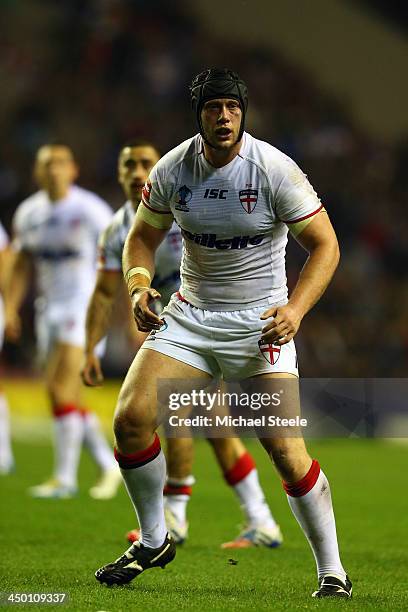 Christopher Hill of England during the Rugby League World Cup Quarter Final match between England and France at the DW Stadium on November 16, 2013...