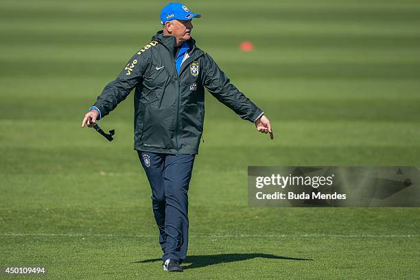 Head coach Luiz Felipe Scolari in action during a training session of the Brazilian national football team at the squad's Granja Comary training...