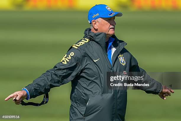 Head coach Luiz Felipe Scolari in action during a training session of the Brazilian national football team at the squad's Granja Comary training...