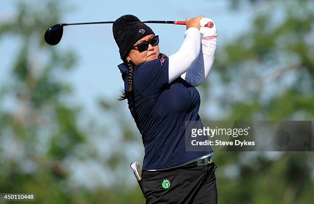Christina Kim hits her drive on the fifth hole during the first round of the Manulife Financial LPGA Classic at the Grey Silo Golf Course on June 5,...