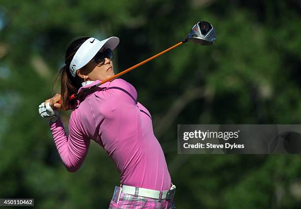 Michele Wie hits her drive on the fifth hole during the first round of the Manulife Financial LPGA Classic at the Grey Silo Golf Course on June 5,...