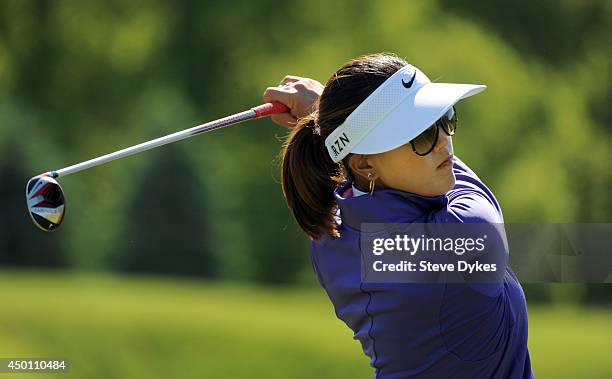 Michele Wie hits her drive on the eighth hole during the first round of the Manulife Financial LPGA Classic at the Grey Silo Golf Course on June 5,...