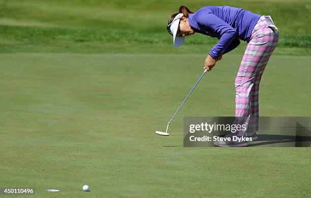 Michele Wie misses up her birdie putt attempt on the 12th hole during the first round of the Manulife Financial LPGA Classic at the Grey Silo Golf...