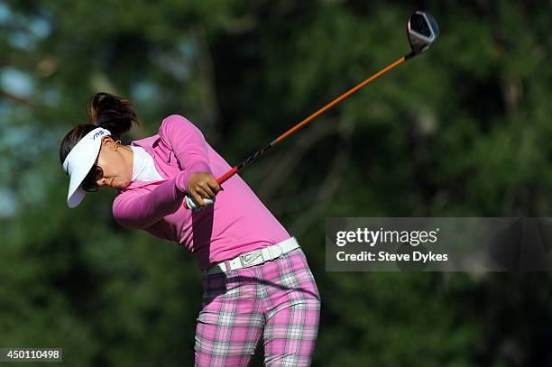 Michele Wie hits her drive on the fifth hole during the first round of the Manulife Financial LPGA Classic at the Grey Silo Golf Course on June 5,...