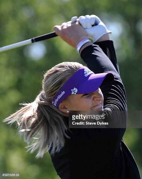 Anna Nordqvist, of Sweden, hits her drive on the eighth hole during the first round of the Manulife Financial LPGA Classic at the Grey Silo Golf...