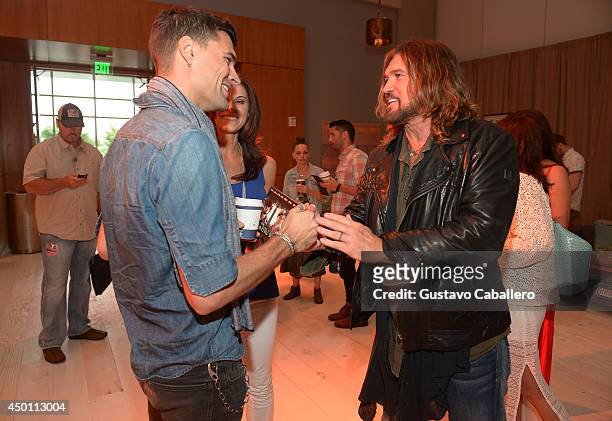 Billy Ray Cyrus, Jennifer Taylor and Joel Smallbone at the Samsung Galaxy Artist Lounge at the 2014 CMA Music Festival on June 5, 2014 in Nashville,...
