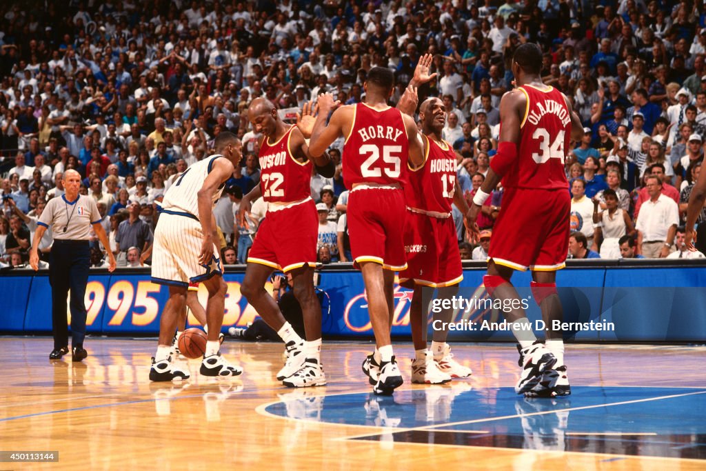 1995 Rockets Final Hakeem Olajuwon of the Houston Rockets hits the game winning shot ...