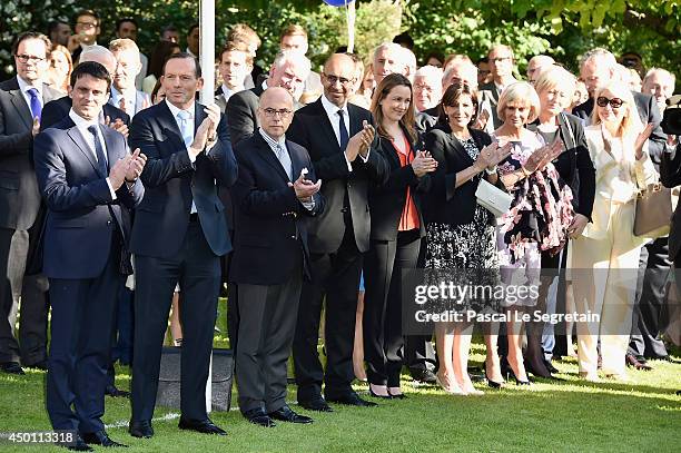 French Prime minister, Manuel Valls , Bernard Cazeneuve , Harlem Desir , Anne Hidalgo and Elisabeth Guigou attend a reception honoring Queen...