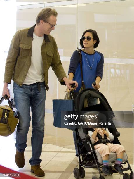 June 02: Jennifer Connelly and husband Paul Bettany with Agnes Lark Bettany are seen on June 02, 2013 in Los Angeles, CA.