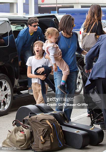 June 02: Jennifer Connelly with children, Kai Dugan, Stellan Bettany and Agnes Lark Bettany are seen on June 02, 2013 in Los Angeles, CA.