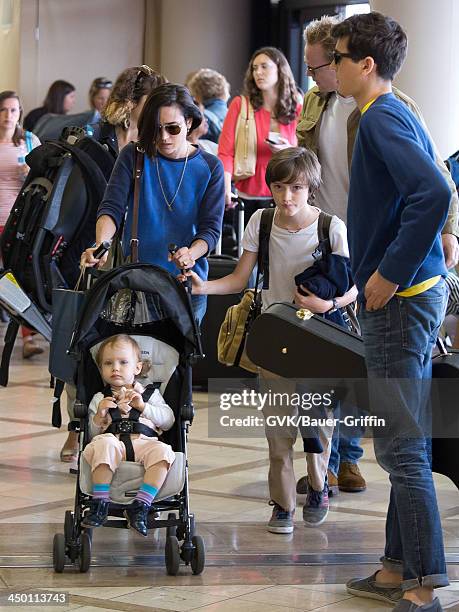 June 02: Jennifer Connelly and her husband Paul Bettany with children, Kai Dugan, Stellan Bettany and Agnes Lark Bettany are seen on June 02, 2013 in...