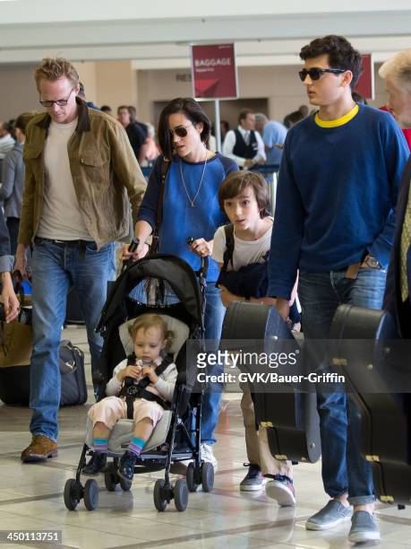 June 02: Jennifer Connelly and her husband Paul Bettany with children, Kai Dugan, Stellan Bettany and Agnes Lark Bettany are seen on June 02, 2013 in...